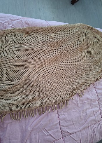 Dantel Detaylı Bej Bohem masa örtüsü fiskos örtüsü - Görsel 4