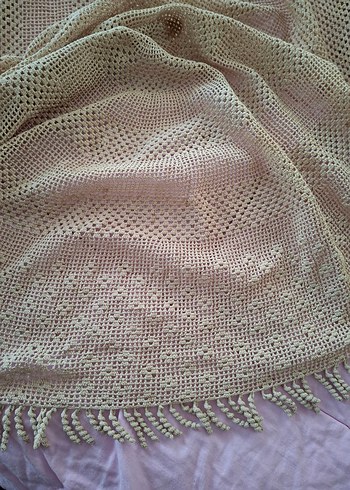 Dantel Detaylı Bej Bohem masa örtüsü fiskos örtüsü - Görsel 6