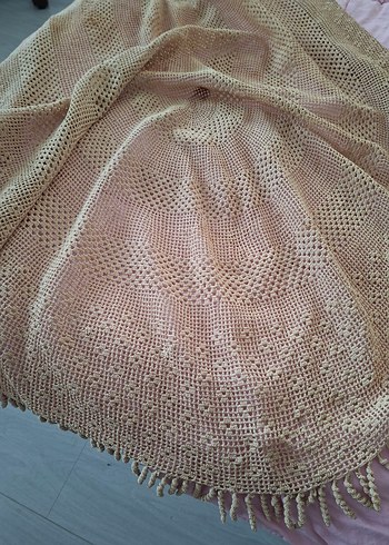 Dantel Detaylı Bej Bohem masa örtüsü fiskos örtüsü - Görsel 5