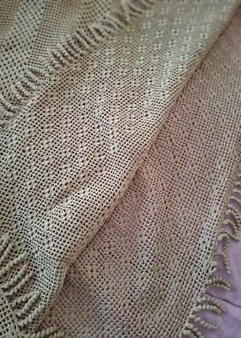 Dantel Detaylı Bej Bohem masa örtüsü fiskos örtüsü - Görsel 2