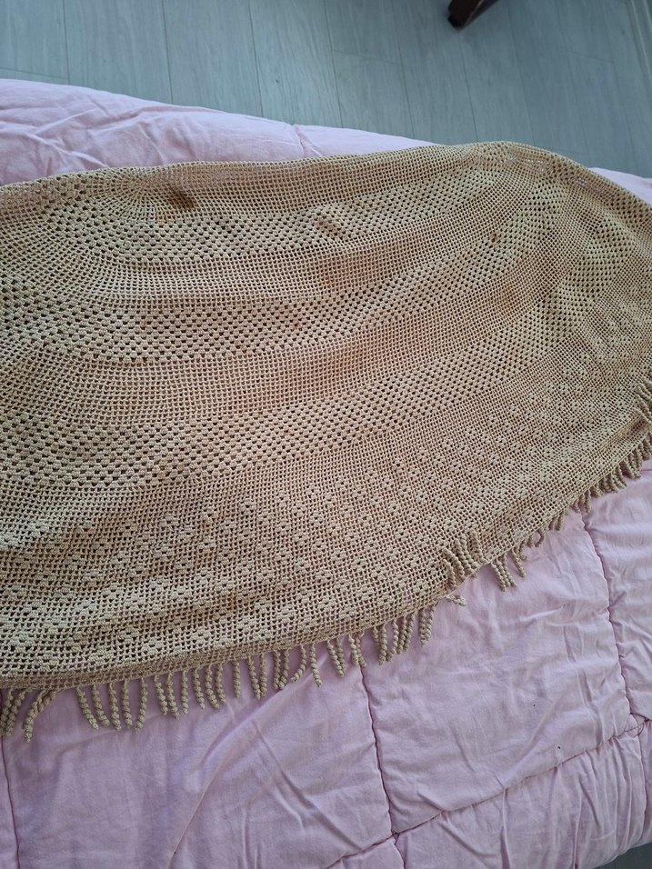 Dantel Detaylı Bej Bohem masa örtüsü fiskos örtüsü - Görsel 4