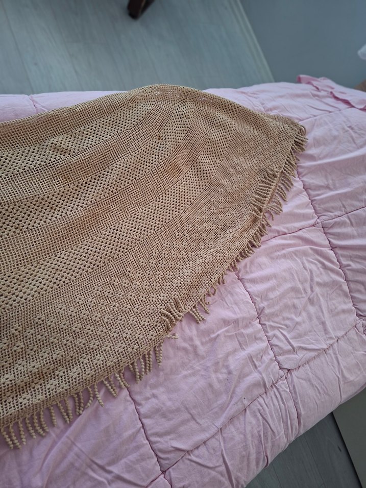 Dantel Detaylı Bej Bohem masa örtüsü fiskos örtüsü - Görsel 3