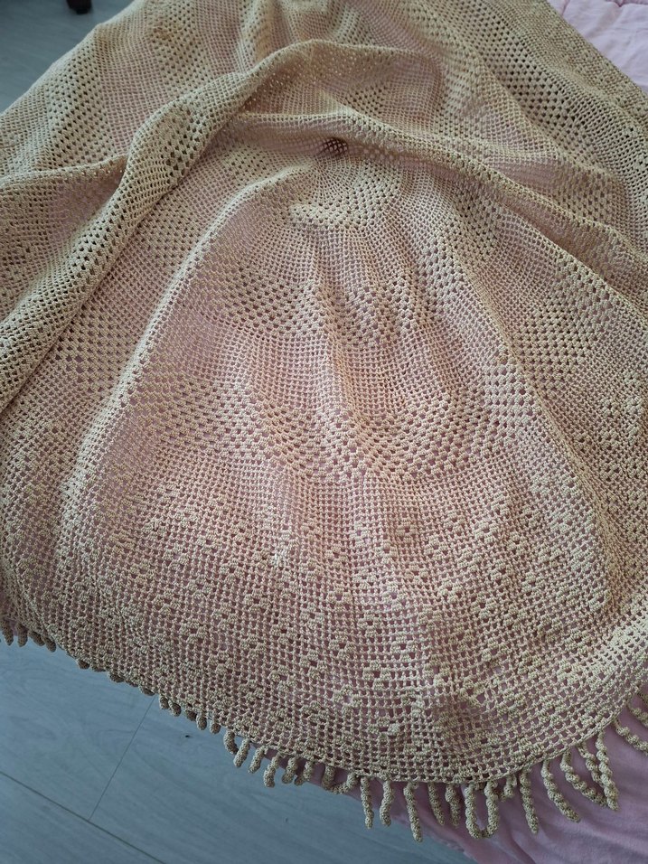 Dantel Detaylı Bej Bohem masa örtüsü fiskos örtüsü - Görsel 5