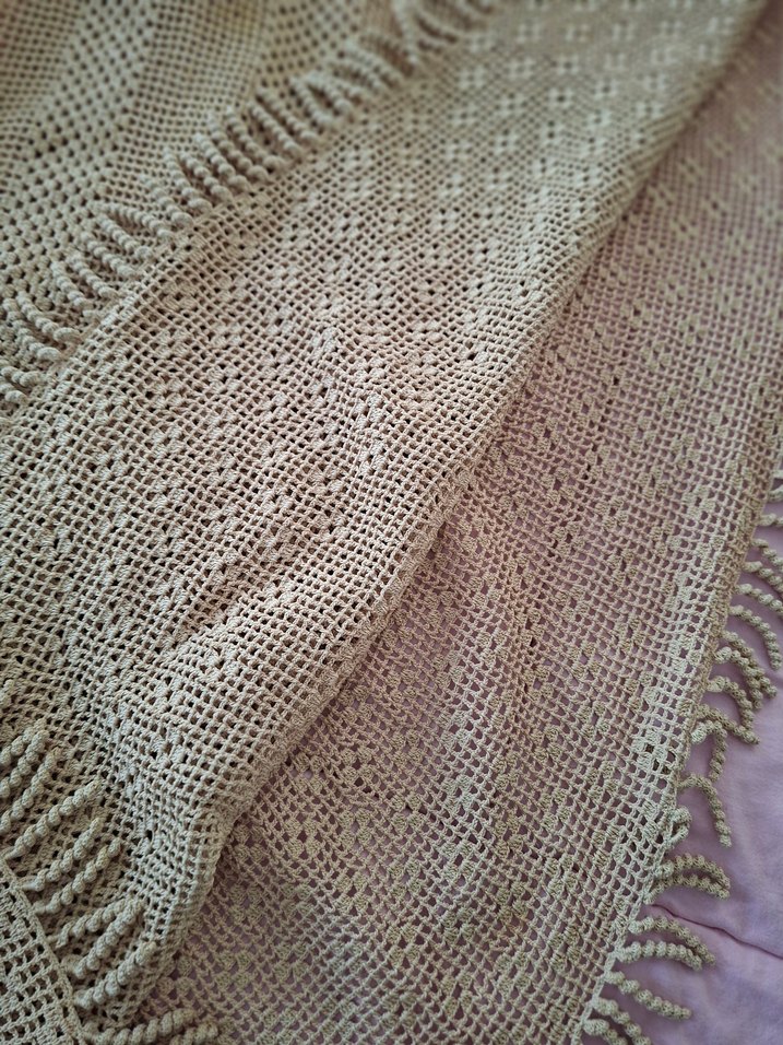 Dantel Detaylı Bej Bohem masa örtüsü fiskos örtüsü - Görsel 2