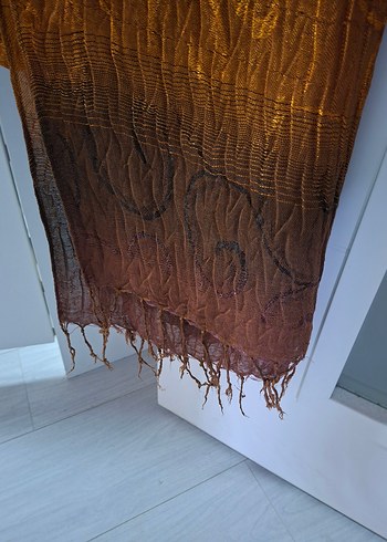 Parlak Kahverengi Bohem Kadın Şal - Görsel 4