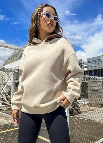 xl Beden camel Renk Unisex Sırt Baskılı Kapşonlu Sweatshirt
