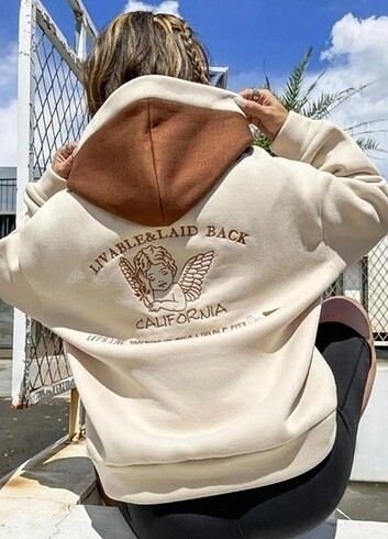 xl Beden Unisex Sırt Baskılı Kapşonlu Sweatshirt