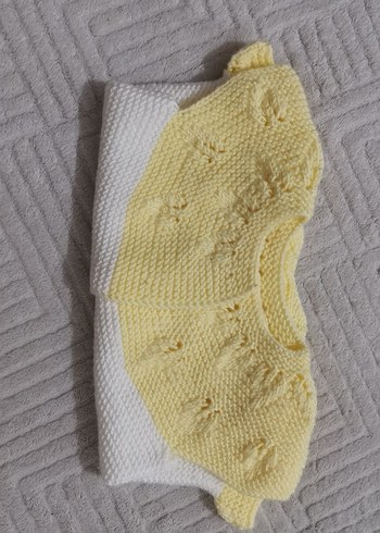 Kızlar İçin Sarı Beyaz Örgü Bohem Hırka - Görsel 2