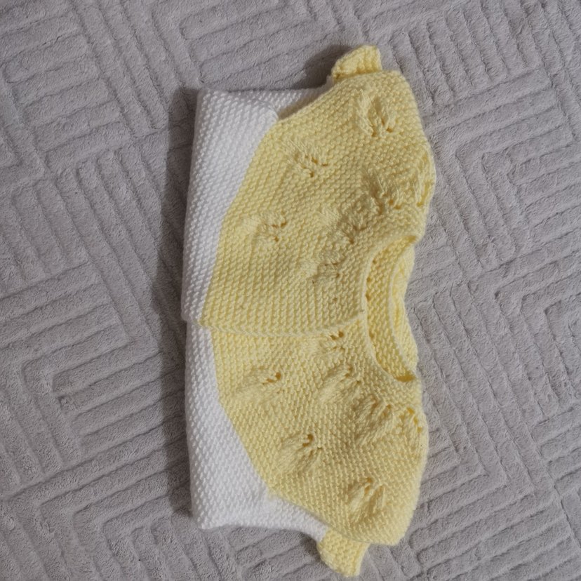 Kızlar İçin Sarı Beyaz Örgü Bohem Hırka - Görsel 2