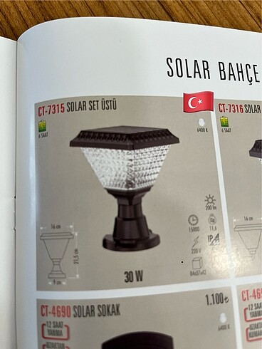 CATA CT-7315 SOLAR SET ÜSTÜ BAHÇE ARMATÜRÜ