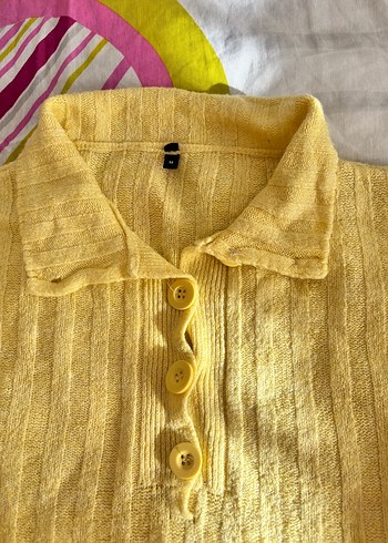 Sarı kazak , Düğmeli, Gömlek Yaka - Görsel 2