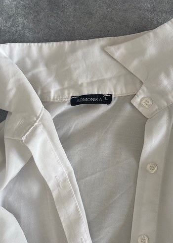 Düğmeli Beyaz Keten Kadın Gömlek - Görsel 2