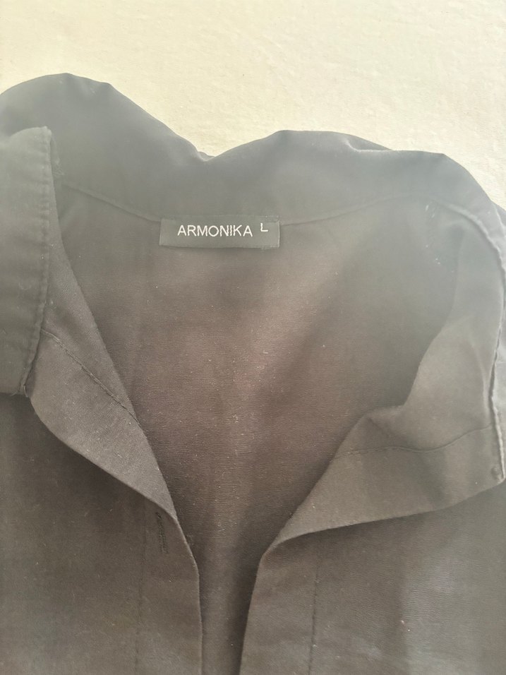 Siyah Keten Kadın Gömlek Uzun Kollu - Görsel 2