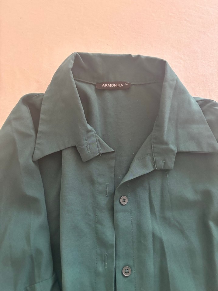 Yeşil Keten Kadın Gömlek - Görsel 2