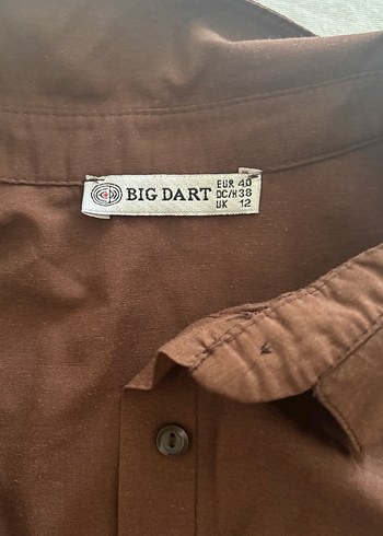 Düğmeli Kahverengi Keten Kadın Gömlek - Görsel 2