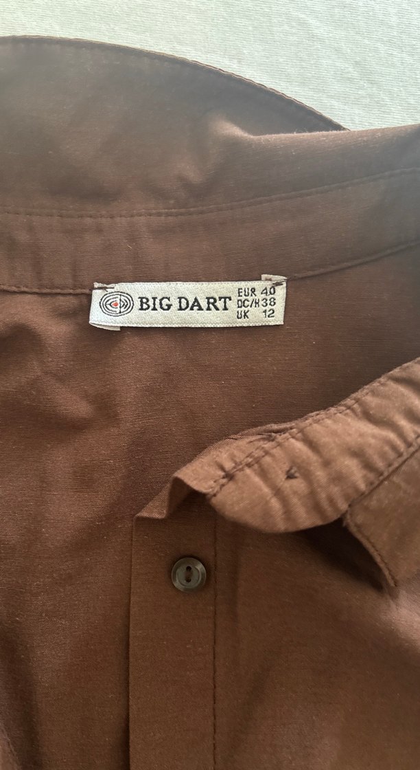 Düğmeli Kahverengi Keten Kadın Gömlek - Görsel 2