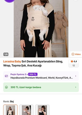 LORASİNA Beyaz Bebek Taşıma Slingi - Görsel 2