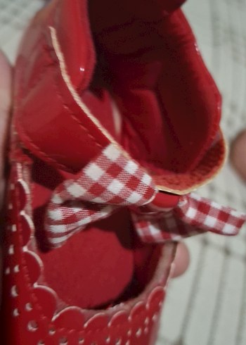 Kırmızı Fiyonk Detaylı Ekose Kız Bebek Ayakkabısı - Görsel 7