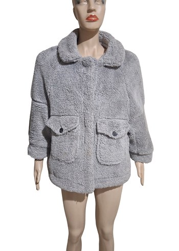 Addax Gri Peluş Kürk Ceket - Görsel 3