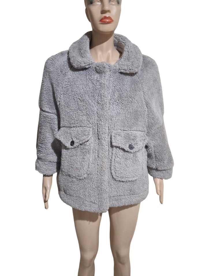 Addax Gri Peluş Kürk Ceket - Görsel 3