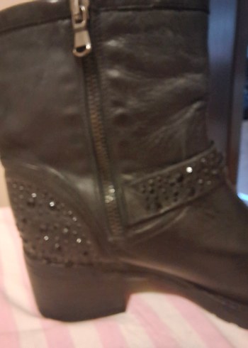 network Tokalı Siyah Deri Biker Kadın Bot - Görsel 6