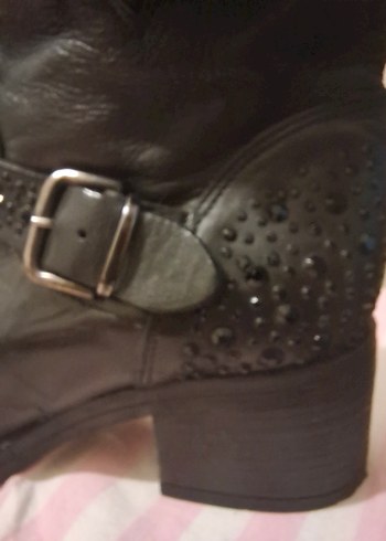 network Tokalı Siyah Deri Biker Kadın Bot - Görsel 8