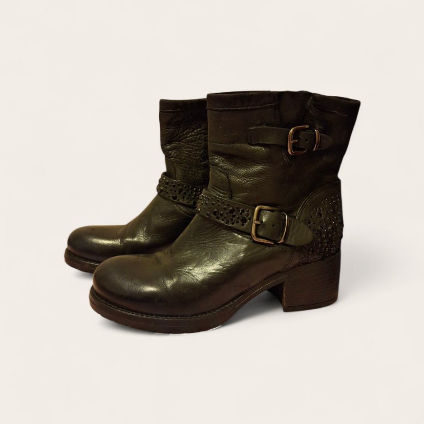 network Tokalı Siyah Deri Biker Kadın Bot - Görsel 2