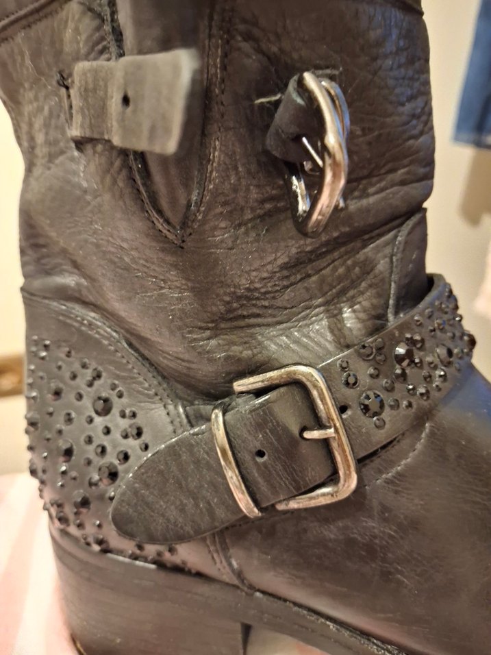 network Tokalı Siyah Deri Biker Kadın Bot - Görsel 5