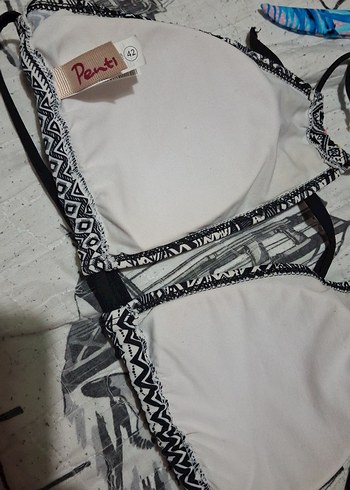 42 Beden Renkli Bohem Boncuklu İp Askılı Bikini Üstü penti