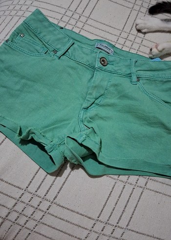 xs Beden turkuaz Renk yeşil denim mini şort