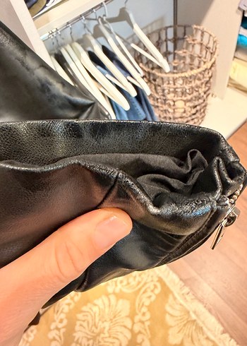 Zara Kadın Siyah Parlak Deri Biker Ceket - Görsel 3