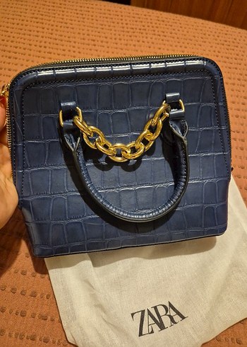 Zara Lacivert Krokodil Desenli Mini Canta