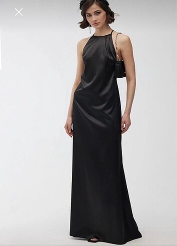 Mango Halter yaka manuka elbise saten elbise maxi
