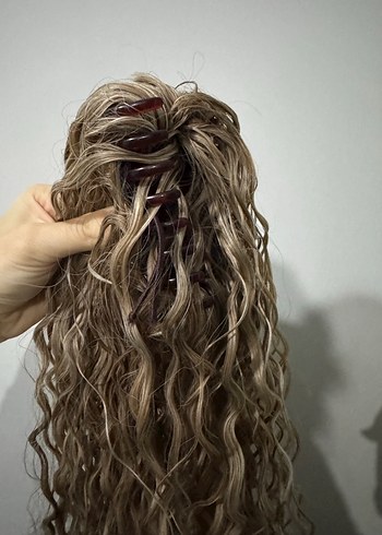 Bej Gri Dalgalı Sentetik Saç Tokası - Görsel 3