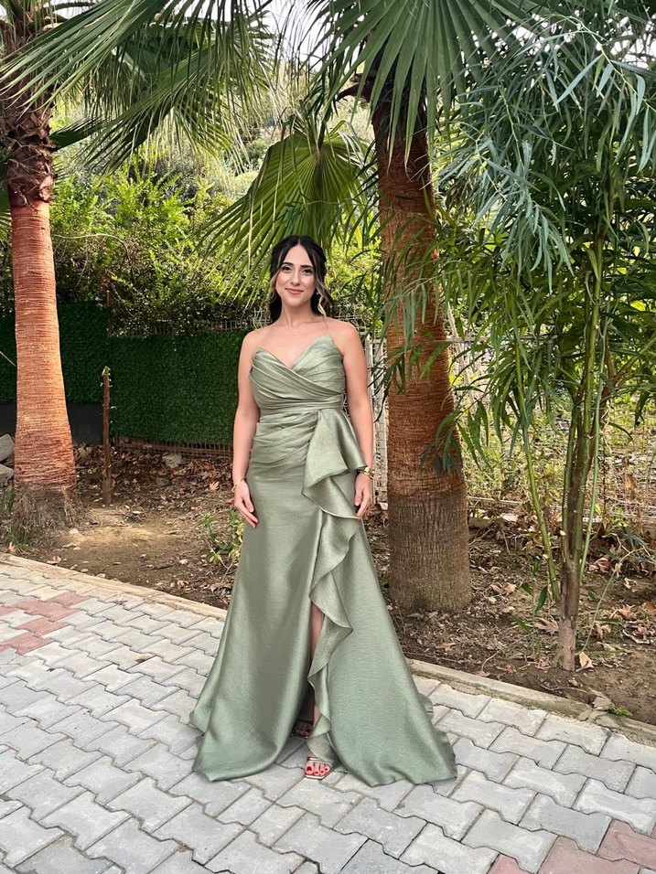 Drapeli Straplez Uzun Abiye Elbise - Görsel 2