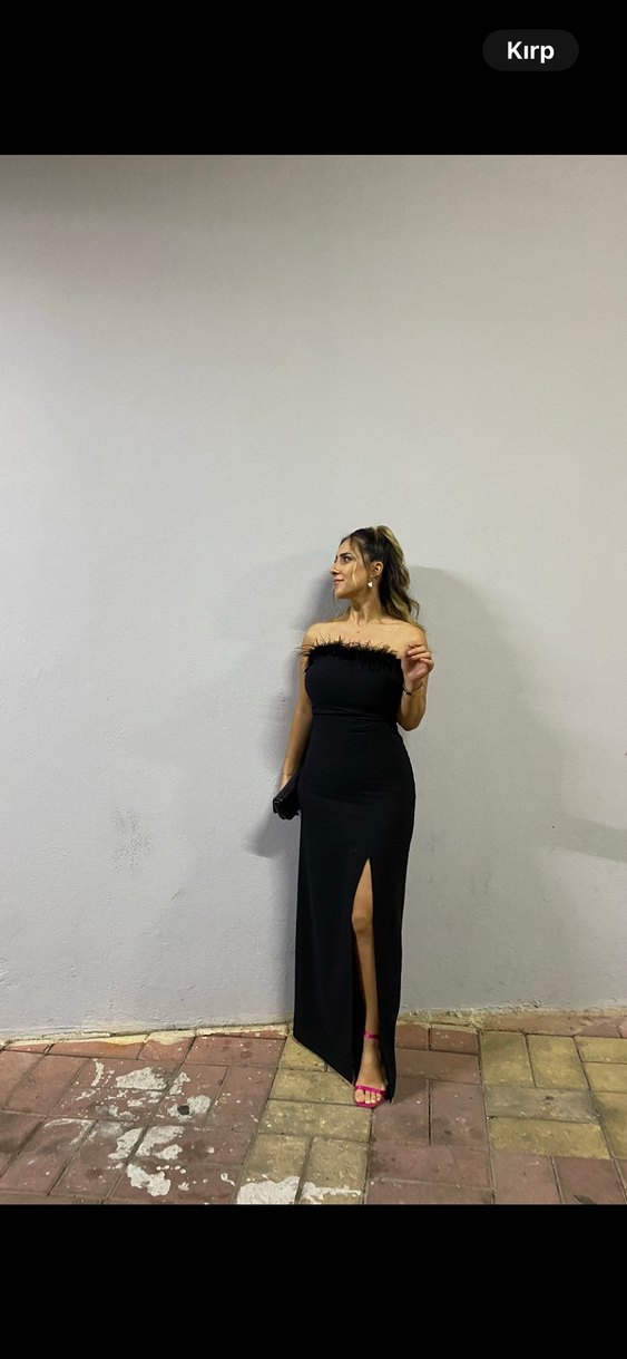 Siyah Straplez Uzun Kadın Elbise - Görsel 2