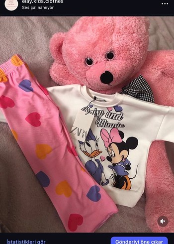 Zara Kız Çocuk Pembe Baskılı Pamuklu Sweatshirt ve Pantolon