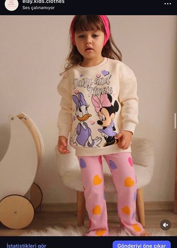 Kız Çocuk Pembe Baskılı Pamuklu Sweatshirt ve Pantolon