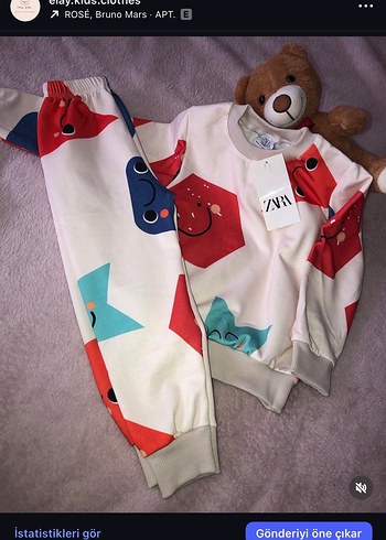 5 Yaş Beden Kız Çocuk Renkli Desenli Sweatshirt ve Eşofman