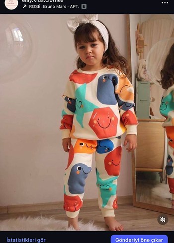 Kız Çocuk Renkli Desenli Sweatshirt ve Eşofman