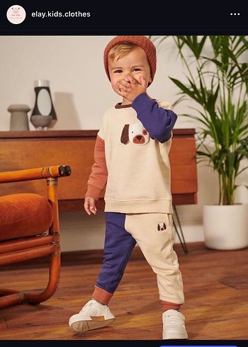 Köpek Baskılı Sweatshirt ve Eşofman Takımı