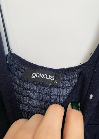 Puantiyeli V Yakalı Lacivert elbise