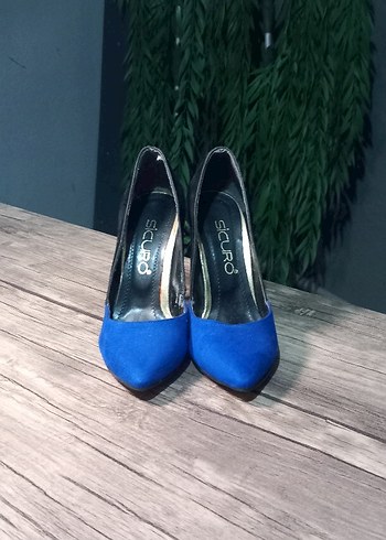 Diğer Mavi Süet Tokalı Stiletto Topuklu Kadın Ayakkabı