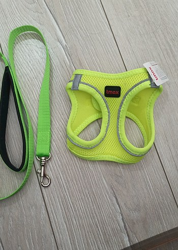 reflektörlü Yeşil Köpek Göğüs Tasması ve Tasma ipi