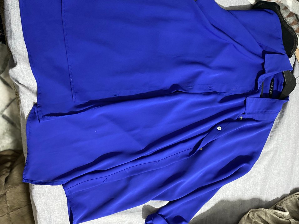 Mavi Saten Dökümlü Bluz - Görsel 2