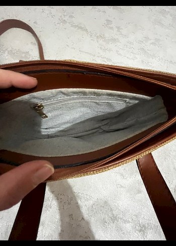 Bej Keten Deri Kemer Detaylı  Kadın Çanta - Görsel 3