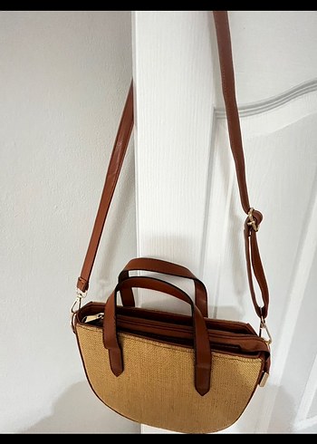 Bej Keten Deri Kemer Detaylı  Kadın Çanta - Görsel 2