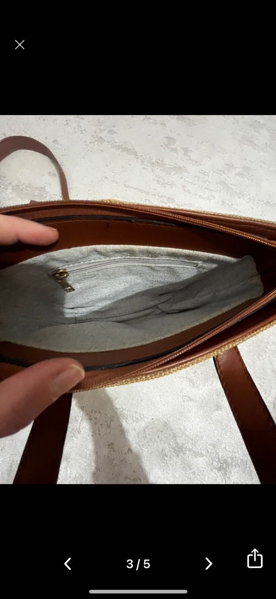 Bej Keten Deri Kemer Detaylı  Kadın Çanta - Görsel 3