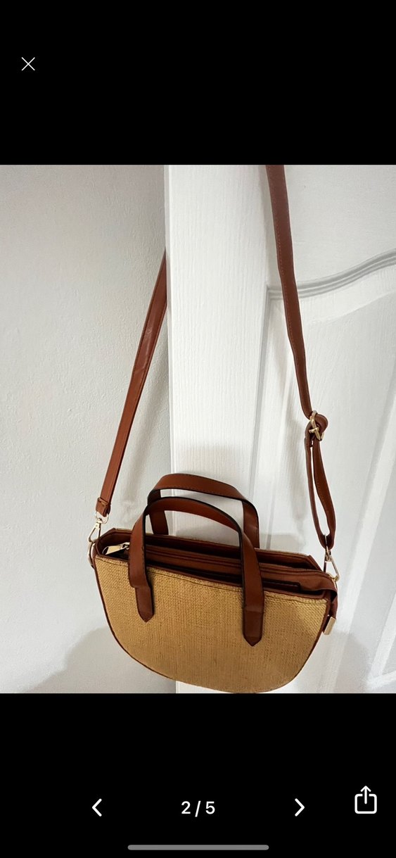 Bej Keten Deri Kemer Detaylı  Kadın Çanta - Görsel 2