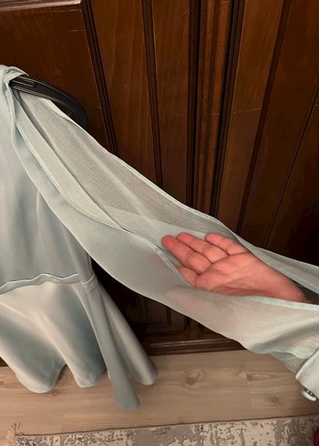 Bej Midi Drapeli Kadın Abiye Elbise - Görsel 5